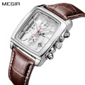 MEGIR 2028 High quality men quartz wristwatch custom logo analog water resistant unique genuine leather watches for men